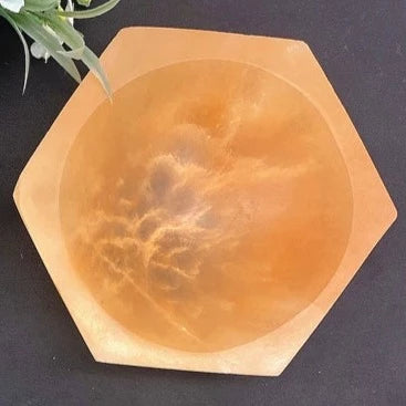 Orange hexagon selenite bowl