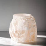Raw selenite candle holder