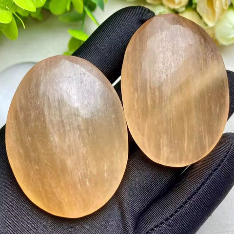 Peach Selenite Palm Stone