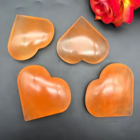 Peach selenite heart