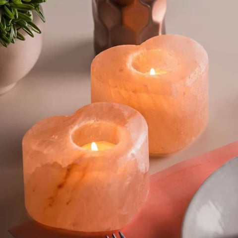 Peach Heart Selenite Candle Holder