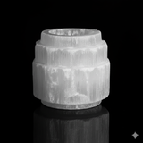 Raw selenite candle holder