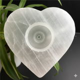 Heart crystal selenite candle holder