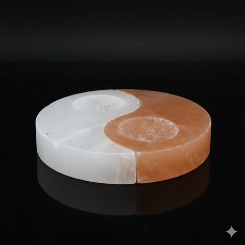 Ying Yang selenite candle holder