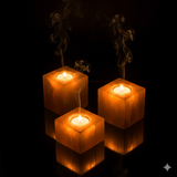 Selenite cube tea light holder