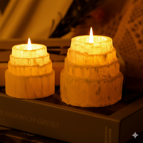 2 Tea Light Selenite Crystal Holder