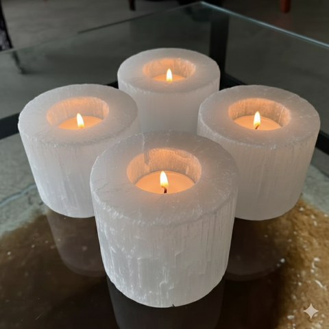 4 selenite crystal candle holder