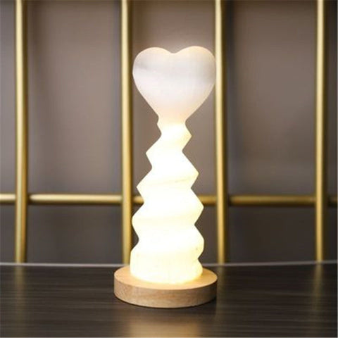 white heart selenite lamp