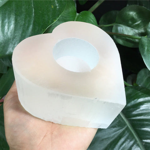 Heart selenite candle holder